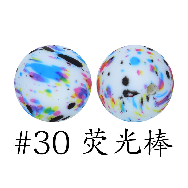 Wholesale 50pcs 16mm Print Silicone Beads Colorful Silicone Water Transfer Beads